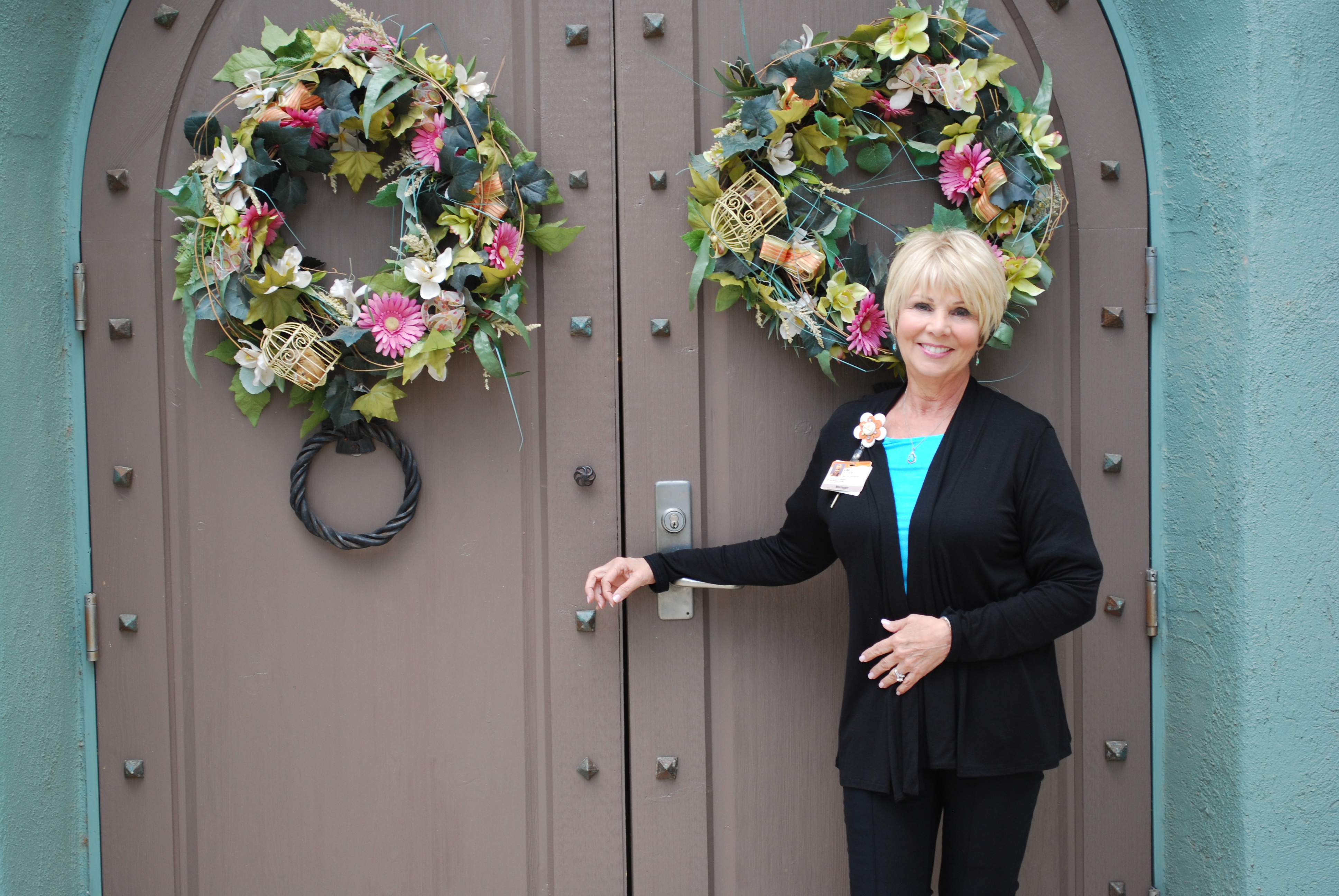 Lisa O'Toole outside the chapel