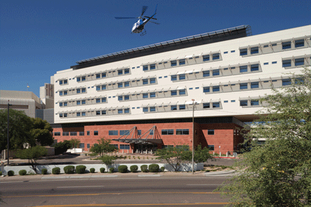 The exterior of the trauma center at St. Joseph's Hospital in Phoenix, Ariz.