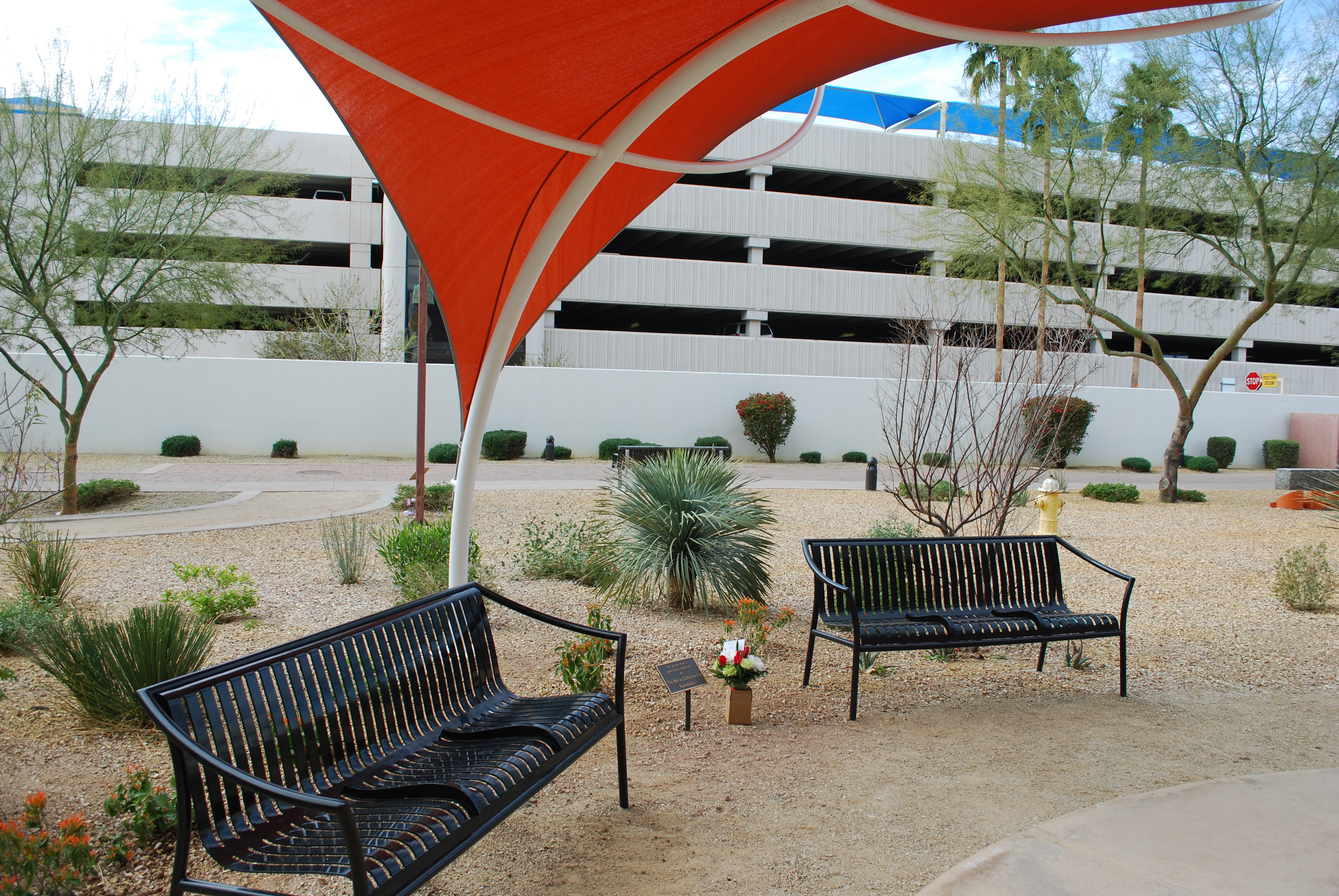 benches in St. Joseph's healing garden