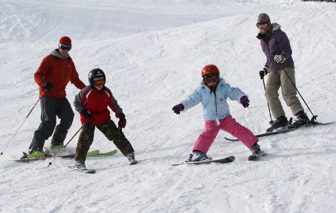 family skiing