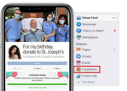 Graphic of Facebook fundraiser on smart phone