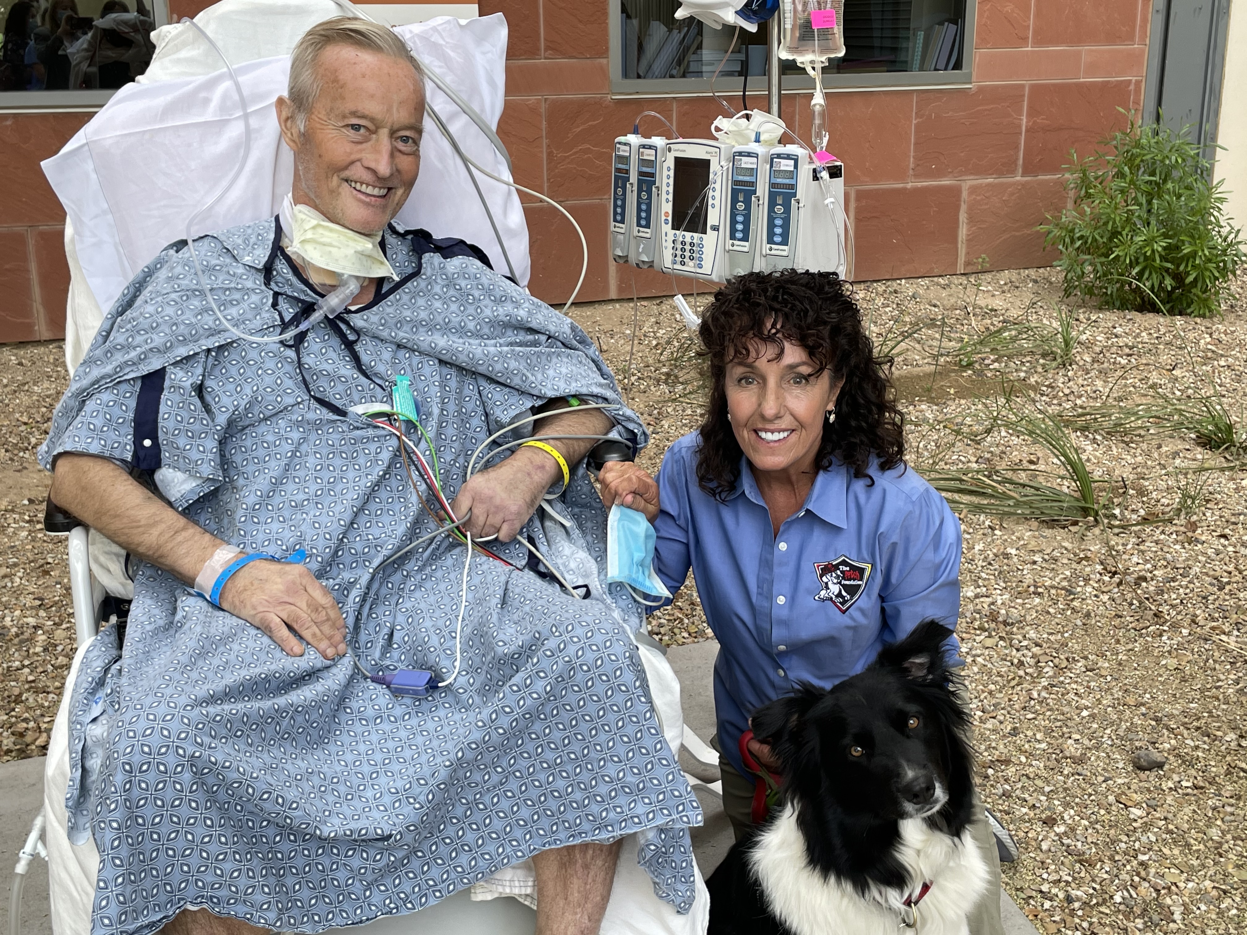 patient Mark Peck with wife and dog